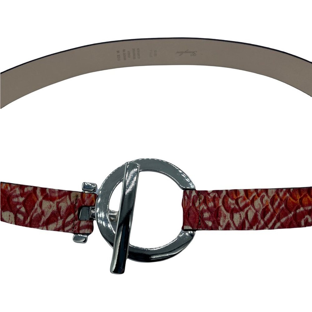 Garuglieri Womens Earth Tones Waist Belt Red White Geometric Buckle Leather M